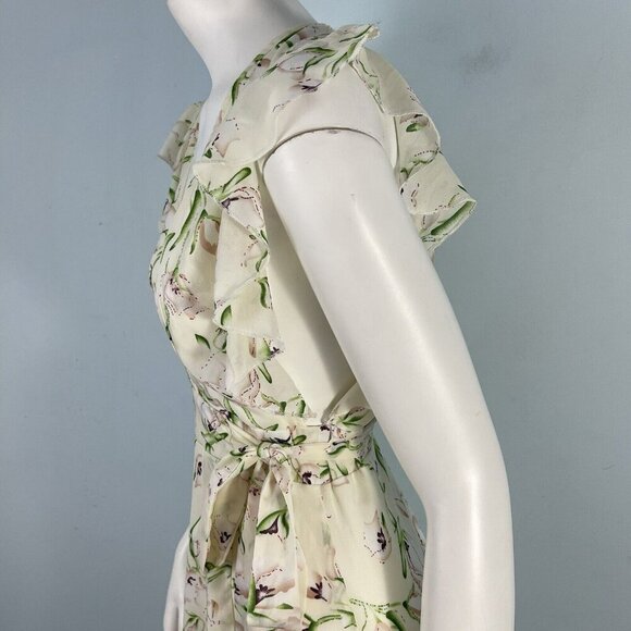 Boohoo Sleeveless Floral Frill Wrap Maxi Dress US 10 Ivory Cocktail Resort - Picture 6 of 14